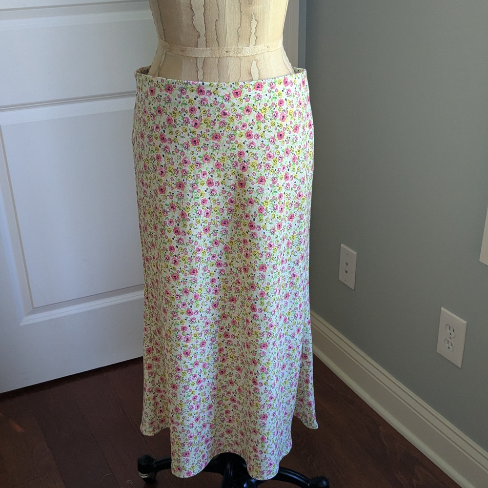 Maison D' Amelie Floral Midi Skirt in Pink and Green